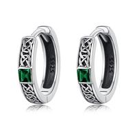 Pendientes celtas de plata de ley 925 para hombre, pequeños con bisagras, hipoalergénicos, circonita cúbica verde, joyería vikinga, regalos irlandeses para mujeres y madres