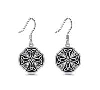 Pendientes celtas de plata de ley con cruz celta, nudo celta, colgante de gota colgante, pendientes vikingos, joyas regalos para hombre y mujer, Plata de ley, No es una piedra preciosa