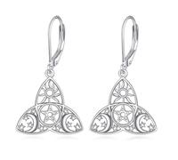 Pendientes celtas de plata de ley vintage con nudo celta irlandés, aretes triangulares, luna, estrella, sol, joyería de regalo para mujeres, madre e hija, talla única, Plata de ley, Sin piedra
