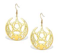 Pendientes chai judíos para mujer, acero inoxidable, nudo celta, luna creciente, colgante con estrella de David y turquesa, amuleto religioso, talla única, Acero inoxidable, Sin piedra preciosa