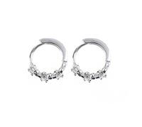 Pendientes chapados de moda para mujer, aretes de aro de plata con diseño de flor y perlas para mujer, grandes, talla única, Metal, Sin piedra preciosa