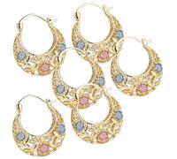 Pendientes chapados en oro con forma de media luna, estilo bohemio vintage calado, adornados con flores de esmalte. Su diseño calado vintage los hace ideales para el día a día, fiestas y otras ocasio