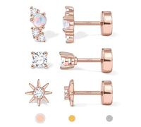 Pendientes chapados en oro de 14 quilates de plata de ley 925 maciza, con parte trasera plana, para cartílago, hélix, concha y tragus, 3 pares de pendientes delicados para hombre y mujer, Plata de ley