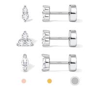 Pendientes chapados en oro de 14 quilates de plata de ley 925 maciza, con parte trasera plana, para cartílago, hélix, concha y tragus, 3 pares de pendientes delicados para hombre y mujer, Plata de ley