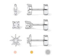 Pendientes chapados en oro de 14 quilates de plata de ley 925 maciza, con parte trasera plana, para cartílago, hélix, concha y tragus, 3 pares de pendientes delicados para hombre y mujer, Plata de ley