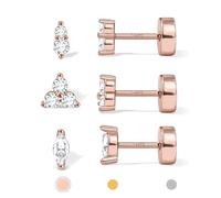 Pendientes chapados en oro de 14 quilates de plata de ley 925 maciza, con parte trasera plana, para cartílago, hélix, concha y tragus, 3 pares de pendientes delicados para hombre y mujer, Plata de ley