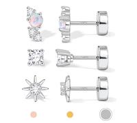 Pendientes chapados en oro de 14 quilates de plata de ley 925 maciza, con parte trasera plana, para cartílago, hélix, concha y tragus, 3 pares de pendientes delicados para hombre y mujer, Plata de ley