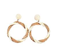 Pendientes Circulares De Rafia con Estilo Bohemio, De Color Caqui, Hechos A Mano, De Paja Trenzada, Redondos De Ratán, Joyería De Playa Tropical De Verano para Mujeres y Niñas.