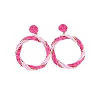 Pendientes Circulares De Rafia con Estilo Bohemio, De Color Rosa, Hechos A Mano, con Paja Trenzada, Redondos De Ratán, Joyería De Playa Tropical De Verano para Mujeres y Niñas.