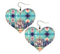 Pendientes clásicos con estampado de castillo, elegantes y ligeros en forma de corazón, accesorios para mujer, perfectos para fiestas y día de San Valentín.