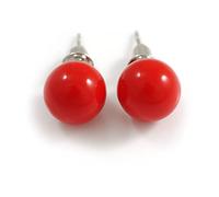 Pendientes clásicos de bola roja, acrílico brillante de 10 mm, estilo diario