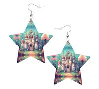 Pendientes clásicos de cuero con estampado de castillo en forma de estrella, accesorios ligeros y elegantes para fiestas, bailes y la vida cotidiana.