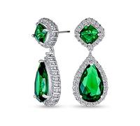 Pendientes Clásicos de Declaración Nupcial de 7-5CT Verde AAA CZ en Forma de Pera Simulada Esmeralda de Circonita Cúbica Halo en Forma de Lágrima Colgante para Mujeres Damas de Honor Chapados en Plata