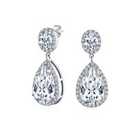 Pendientes Clásicos de Declaración Nupcial de 7CT AAA CZ en Forma de Pera Grande de Circonita Cúbica Pavé Halo en Forma de Lágrima Chandelier Colgantes para Mujeres Damas de Honor Plateados