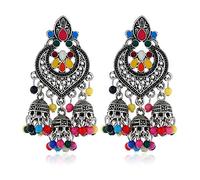 Pendientes clásicos de gota Jhumki de Bollywood indio, joyería decorativa, para mujer, niña, parte trasera de goma grande, Colored ancient silver, como se describe, como se describe