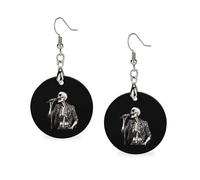 Pendientes clásicos de madera con diseño de esqueleto de rock and roll, ligeros y artísticos, con ganchos para pendientes, joyería vintage para mujer.