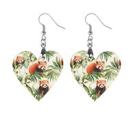 Pendientes clásicos de madera con diseño de pandas rojos en acuarela, ligeros y artísticos, con ganchos para pendientes, joyería vintage para mujer.