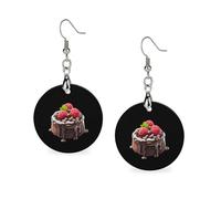 Pendientes clásicos de madera con forma de pastel de lava de chocolate y frambuesa, ligeros y artísticos, con ganchos para pendientes, joyería vintage para mujer.