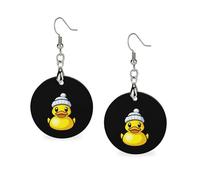 Pendientes clásicos de madera con forma de pato de goma y sombrero, ligeros y artísticos, con ganchos para pendientes, joyería vintage para mujer.