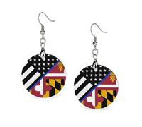 Pendientes clásicos de madera con la bandera de Maryland de EE. UU., ligeros como una pluma, con ganchos para pendientes, joyería vintage para mujer