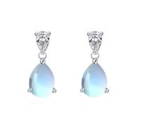 Pendientes clásicos de oro blanco 9 K 375 con gota azul piedra lunar