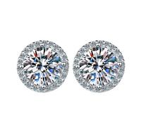 Pendientes clásicos de plata de ley con cuatro garras redondas para mujer, joyería de piedra Mosang, 1 carat +1 carat, Metal