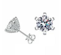 Pendientes clásicos de plata pura con piedra de Mosan y diamantes completos de seis garras, joyería simple de temperamento europeo y americano., Metal