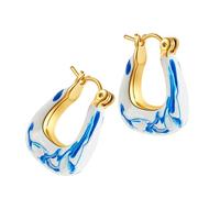 Pendientes clásicos de porcelana china con elegante patrón azul base de cobre para mujer, sofisticados aretes reciclables de uso diario para mujer, talla única, como se describe, como se describe