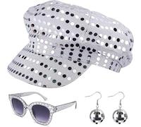Pendientes Clips Perlas 3 Piezas Sombrero de Lentejuelas A-BBA Accesorios para Mujer Disc O Accesorios con Lentejuelas Sombrero Gafas de Sol Pendientes Disc O Disfraz para Mujer Pendientes Pendientes