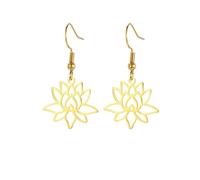 Pendientes colgantes abiertos de flor de loto para mujer, acero inoxidable, vintage, yoga, budismo, curación, amuleto de gota, joyería, talla única