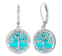 Pendientes Colgantes Árbol de la Vida Piedra Lunar Turquesa Joyas para Mujer
