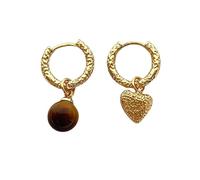 Pendientes Colgantes Asimétricos con Forma De Corazón Y Piedras Preciosas, con Piedra De Ojo De Tigre Y Aro Chapado En Oro, Joyería Llamativa para Bodas Y Fiestas para Mujeres Y Niñas.