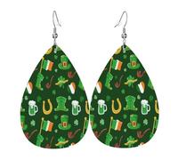Pendientes Colgantes Banderas Irlandesas Y Tréboles De Cuatro Hojas Para El Día De San Patricio Diversión Pendientes Colgantes De Piel Moda Aretes De Cuero Con Forma De Lágrima