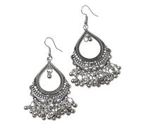 Pendientes colgantes bohemios con forma de lágrima y borla para mujer, adolescente, vintage, con cuentas, candelabro, colgantes, ligeros, indios, Bollywood, Jhumka, festival, joyería festiva