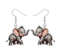 Pendientes colgantes bohemios de elefante, diseño floral arcoíris con hibisco, joyería hipoalergénica de animales caprichosos para mujeres, M, Acrílico Acero inoxidable, Sin piedra preciosa