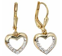 Pendientes Colgantes Botones Corazón, Circonita, 333 Oro Amarillo, Damas