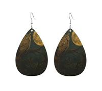 Pendientes Colgantes Búho Iluminado Por La Luna En Una Rama Vieja Modernos Pendientes De Cuero En Forma De Lágrima Moda Aretes De Cuero Con Forma De Gota Para Bodas Viajes Decoración
