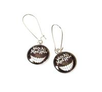 Pendientes colgantes cabujón, idea original para regalo de Navidad, gato Alicia "We're All Mad Here", hecho a mano, joyas mujer gato negro