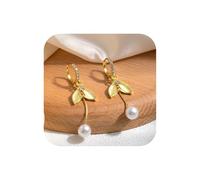 Pendientes colgantes chapados en oro de 14 quilates con forma de cola de pez para mujer, delicados aretes de perlas largas con borla de rinoceronte, regalos de joyería para festivales, L, Metal, Sin