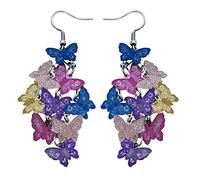 Pendientes colgantes con borlas de cadena larga de de metal colorido de múltiples Joyería exagerada de tendencia para mujeres niñas para púrpura para lindo multicapa