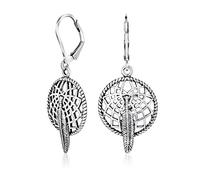 Pendientes colgantes con cierre de palanca de atrapasueños de plumas del suroeste nativo americano joyería occidental para mujeres y adolescentes de plata esterlina .925