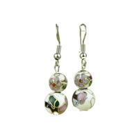 Pendientes colgantes con cuentas de flores cloisonné multicolor, diseños de ganchos de plata 925, accesorios tradicionales hechos a mano, joyería étnica de cobre con esmalte vintage/1104(White)