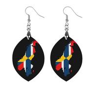Pendientes colgantes con diseño de mapa de la bandera de Suecia Noruega, para mujer, diseño de madera, con diseño de gota, Apricot shaped, Madera, Sin piedra preciosa