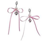 Pendientes colgantes con forma de corazón de perla, lazo y lazo, ganchos simples para las orejas, cinta de joyería dulce, One Size, como se describe, como se describe