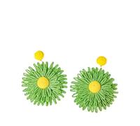 Pendientes Colgantes con Forma De Flor De Ratán Bohemio para Mujer, De Mimbre De Paja De Rafia Verde Bohemio, Hechos A Mano, Joyería Tropical De Playa De Verano.