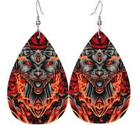 Pendientes colgantes con forma de lágrima para mujer, joyas de cuero, pendientes de gato satánico egipcio con fuego