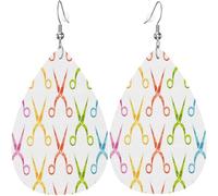 Pendientes colgantes con forma de lágrima para mujer, joyas de cuero, pendientes de peluquería vintage, tijeras, color blanco