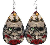 Pendientes colgantes con forma de lágrima para mujer, joyas de cuero, pendientes vintage con calavera, huesos, rosas