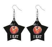 Pendientes colgantes con texto en inglés "I Eat Peach Novelty para mujer, Love, Madera, Sin piedra preciosa