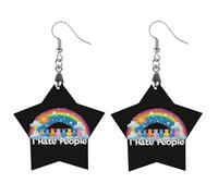 Pendientes colgantes con texto en inglés "I Hate People" para mujer, diseño de madera con estampado de gota, Love, Madera, Sin piedra preciosa